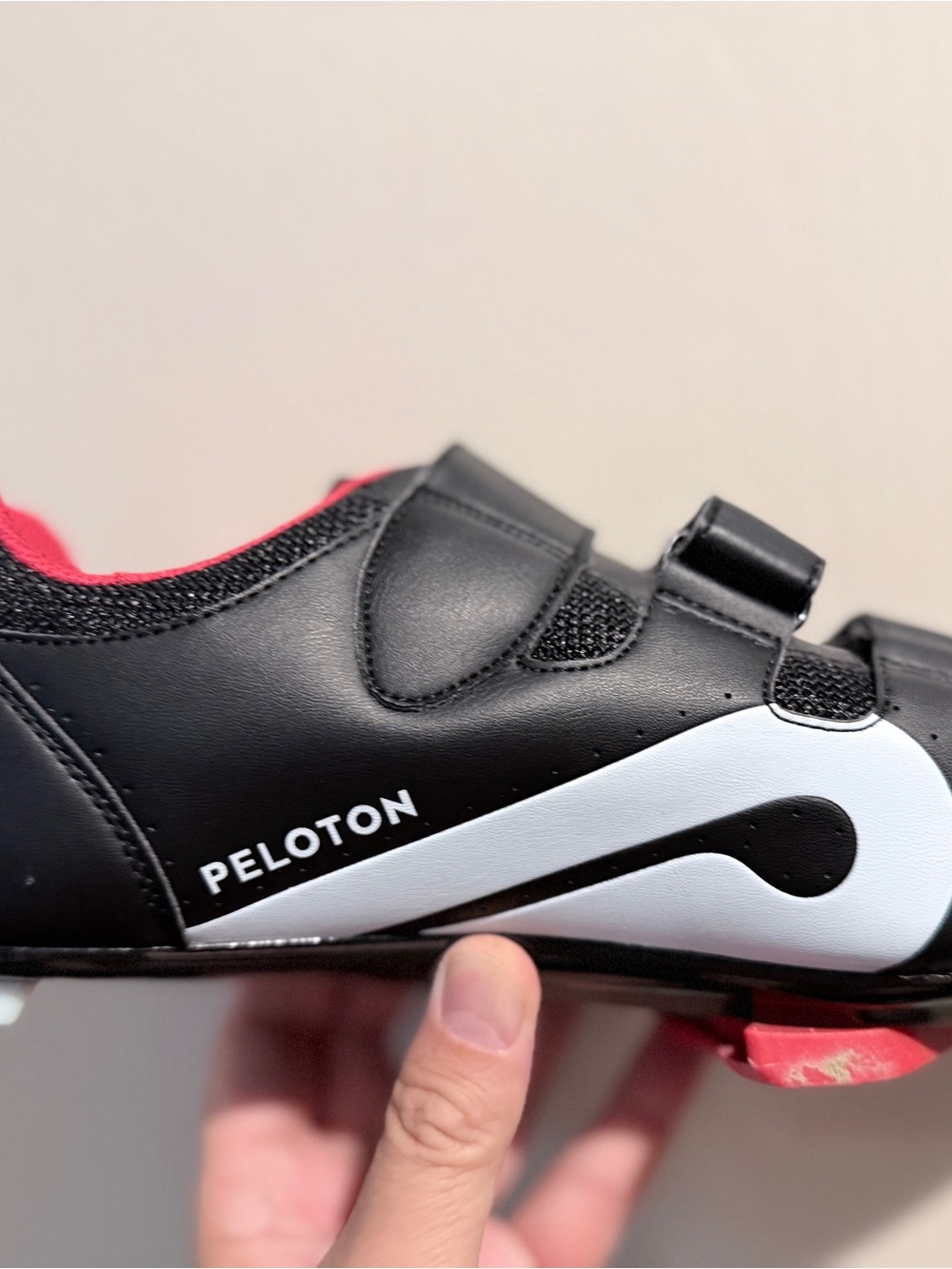 Peloton Black, White and Spinning Shoe